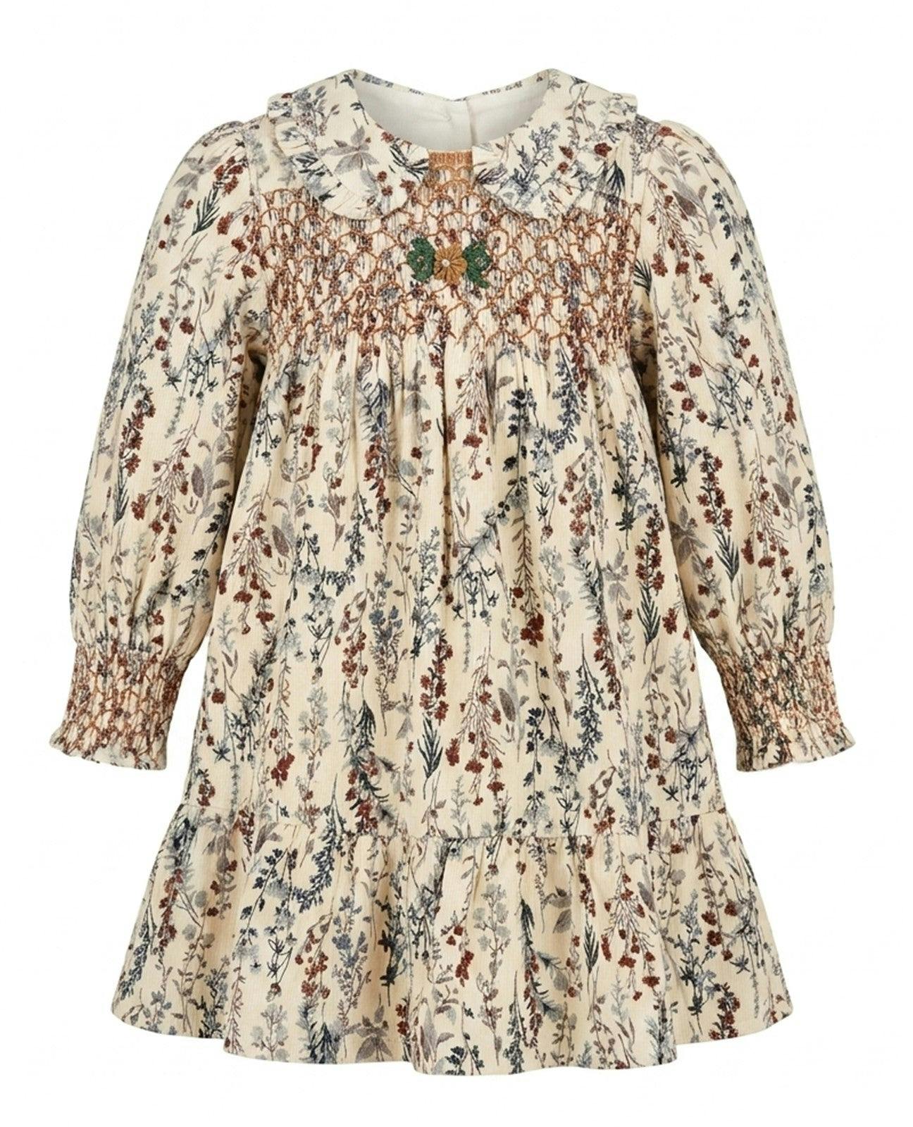 Floral Smocked Corduroy Dress