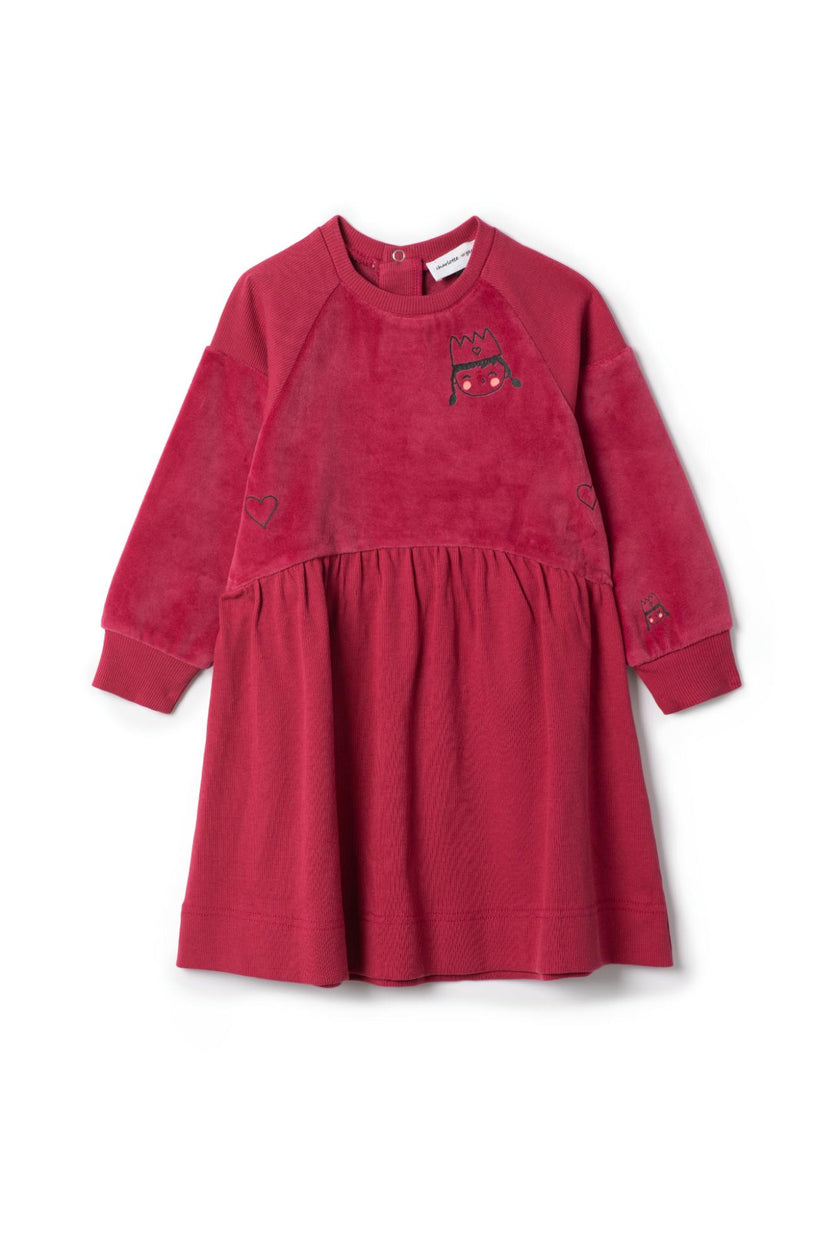Princess Print Snap Front Velour Dress
