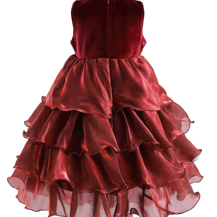 Red Sequin & Tiered Organza Dress