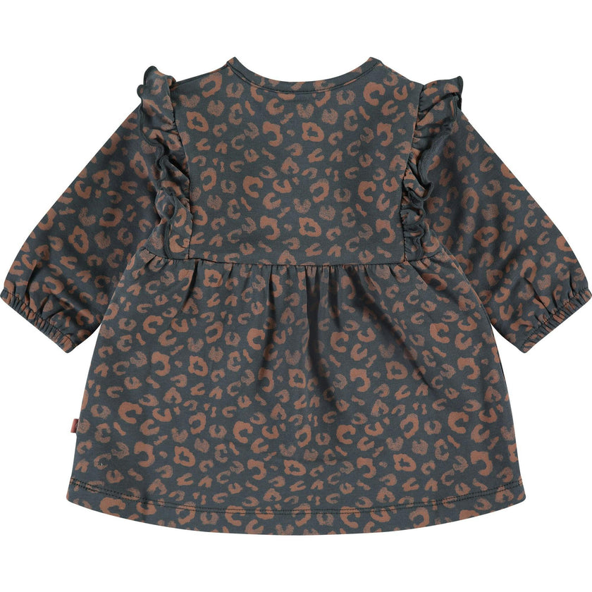 Leopard Print Long Sleeve Ruffle Dress