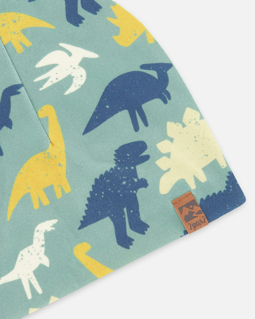 Stretch Jersey Beanie Green Dinosaur Print