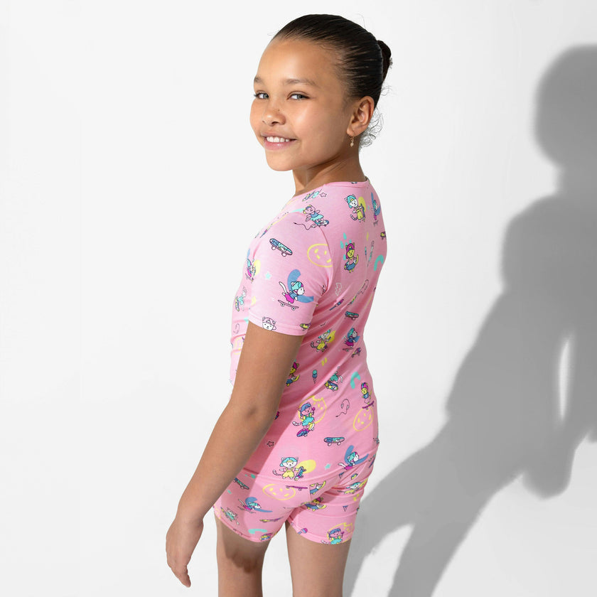 Skater Kitty Bamboo Kids Pajama Short Set