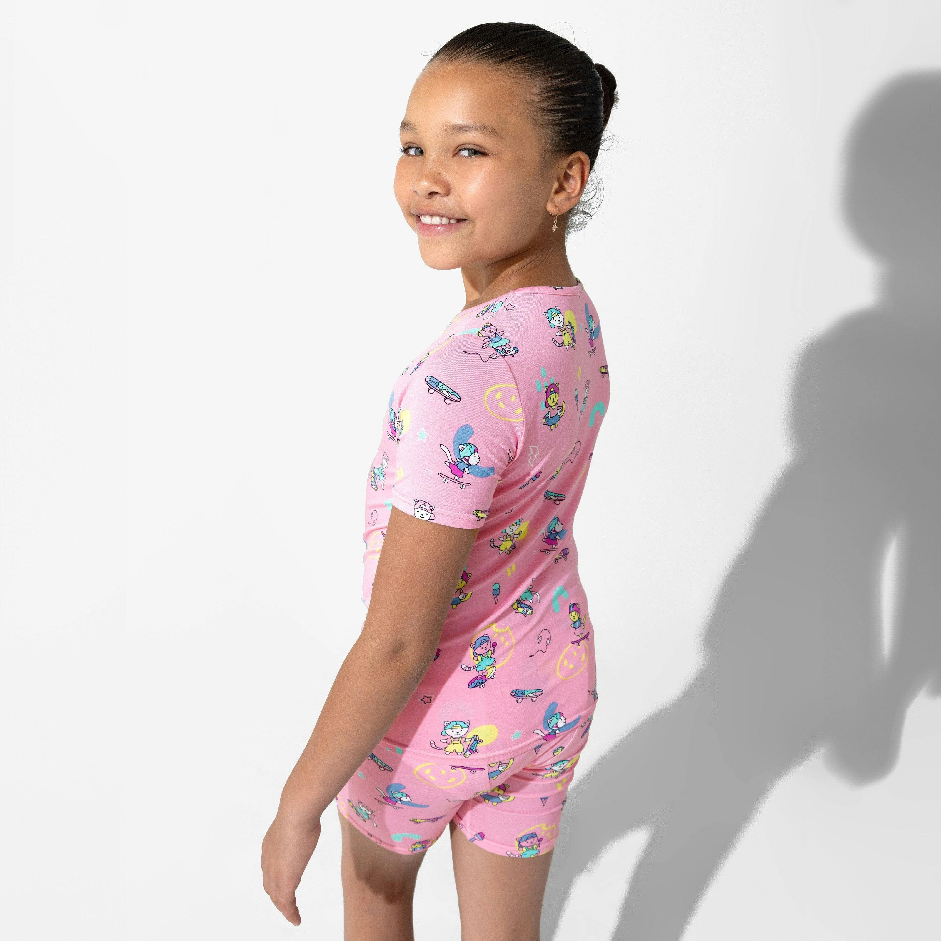 Skater Kitty Bamboo Kids Pajama Short Set