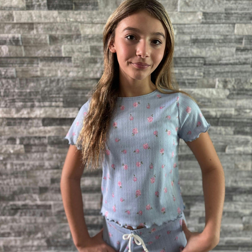 Girls Printed Lounge 2 Pc Short Sleeve Top and Pants Set