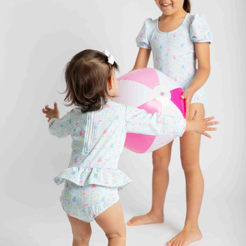 Floral Print One Piece Rashguard with Bow