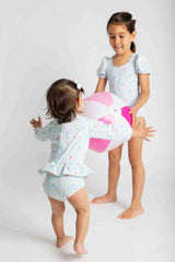 Floral Print One Piece Rashguard with Bow
