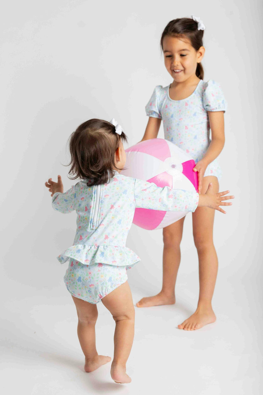 Floral Print One Piece Rashguard with Bow