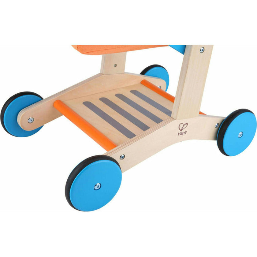 Wooden Shopping Cart in Orange & Blue