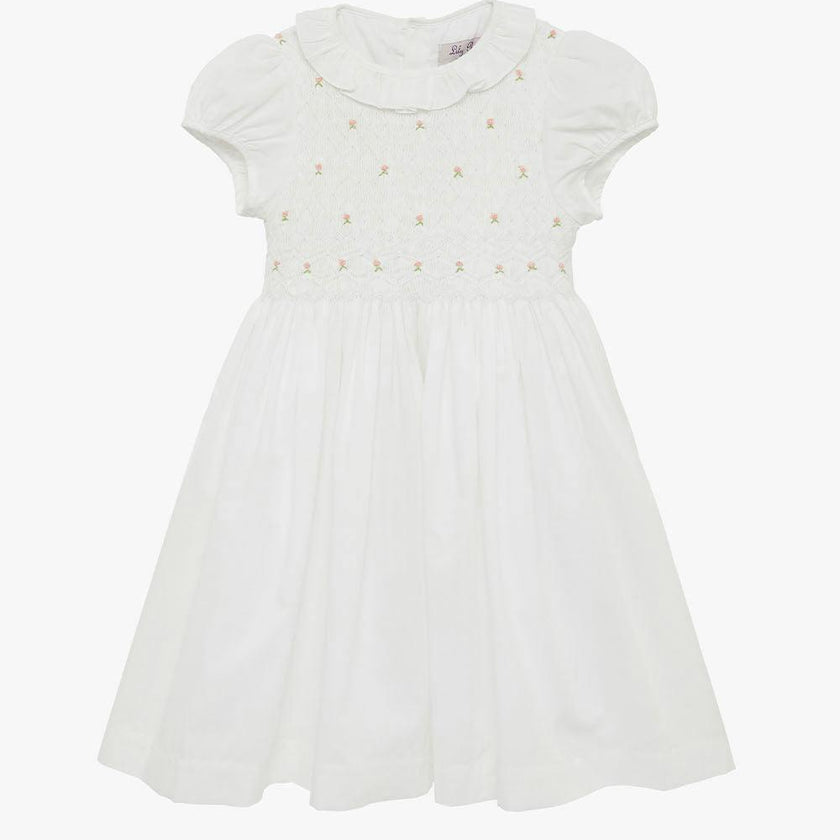 Willow Rose Hand Smocked Dress in White