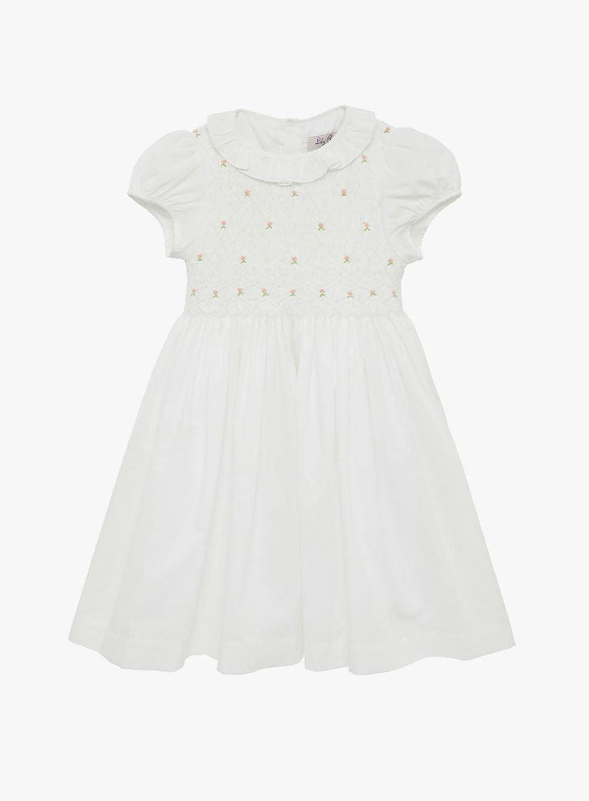 Willow Rose Hand Smocked Dress in White