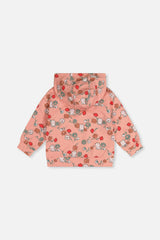 French Terry Hooded Cardigan Pink Cat Print