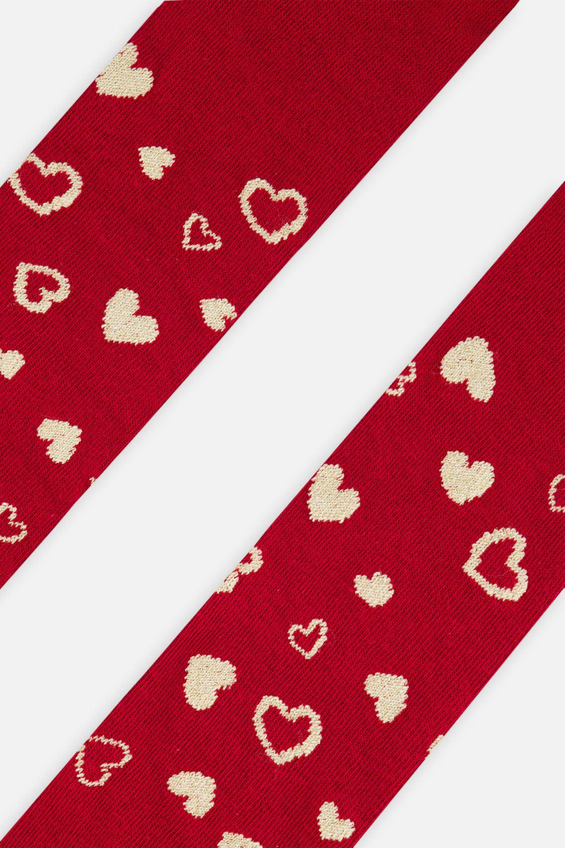 Knit Heart Tights Red