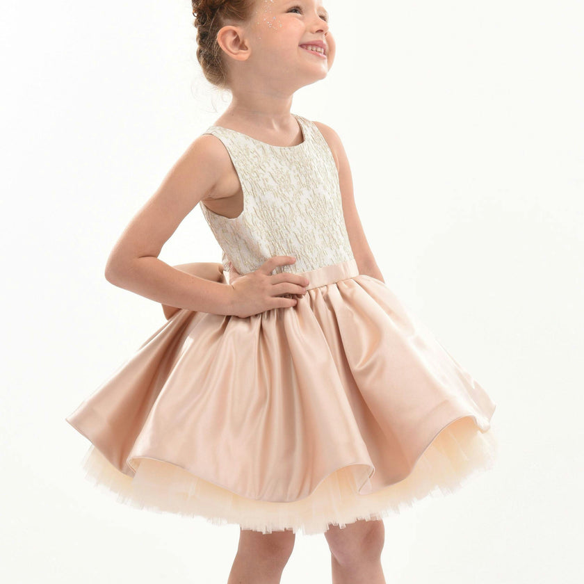 Rose Gold Elwood Satin Bow Dress