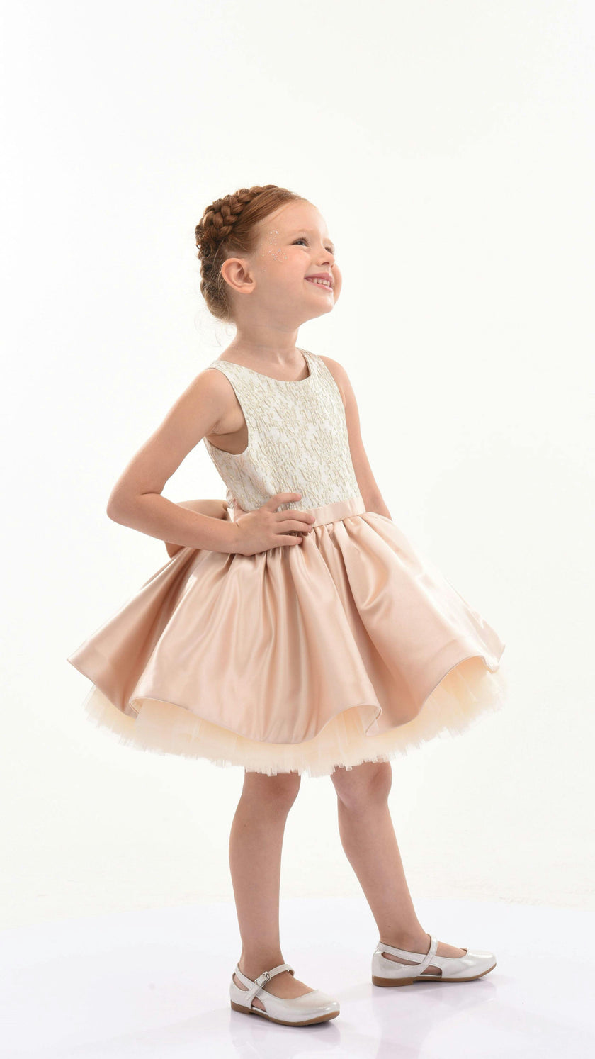 Rose Gold Elwood Satin Bow Dress