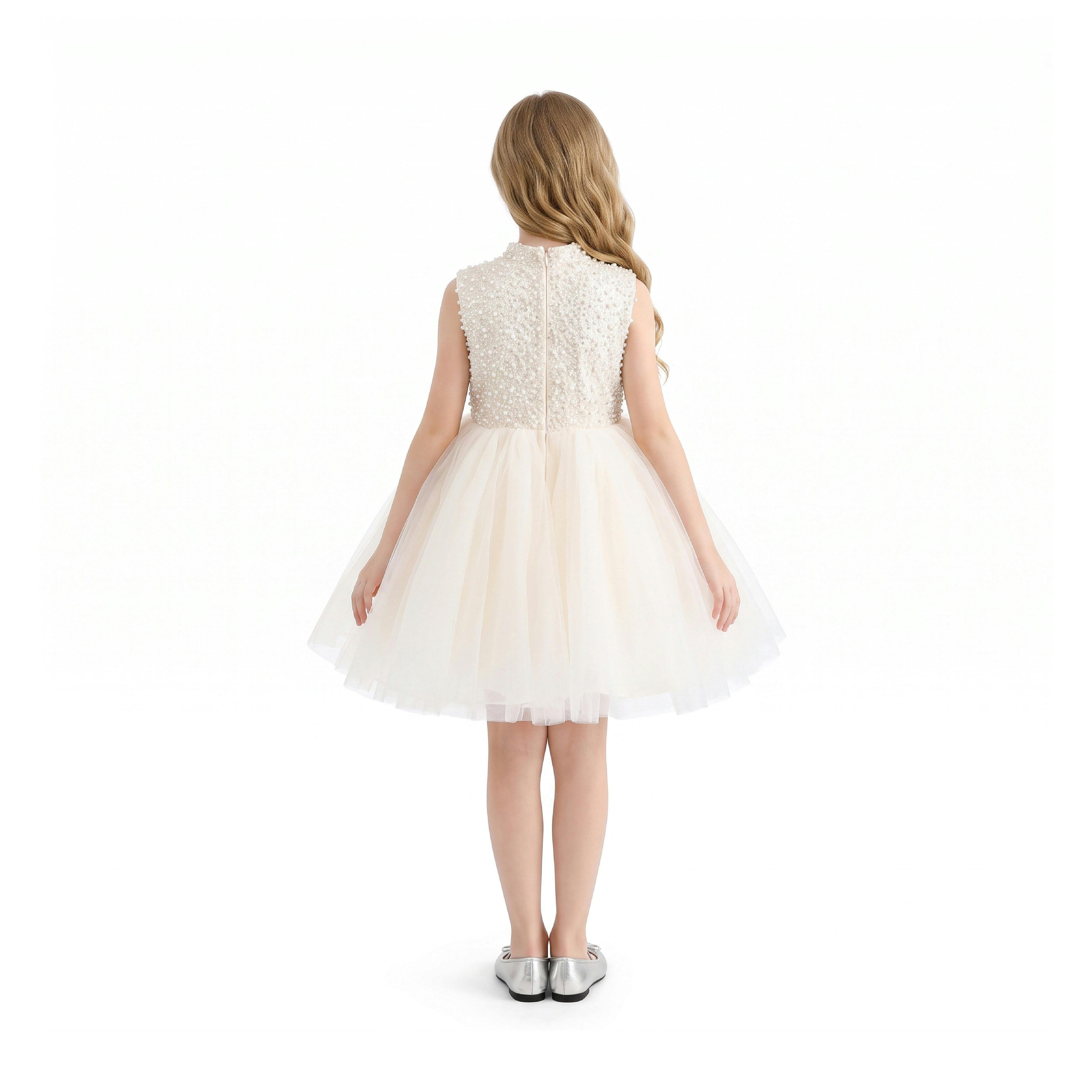 Cream Ariette Pearl Bow Tulle Dress