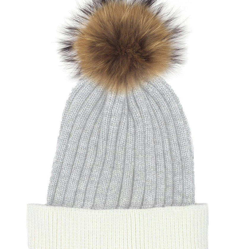 Ribbed Flat Wool Blend Hat With A Genuine Fur Pom (TikTok)
