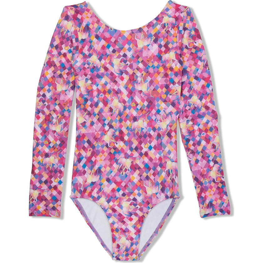 Mosaic Long Sleeve Leotard, Purple