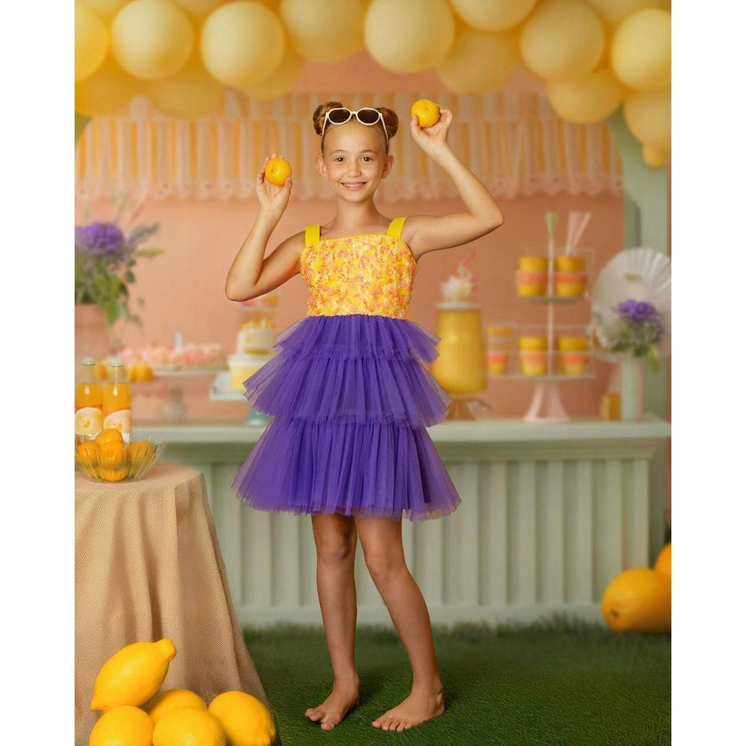 Citrus Bloom Purple Sequin Tulle Birthday Dress for Girls