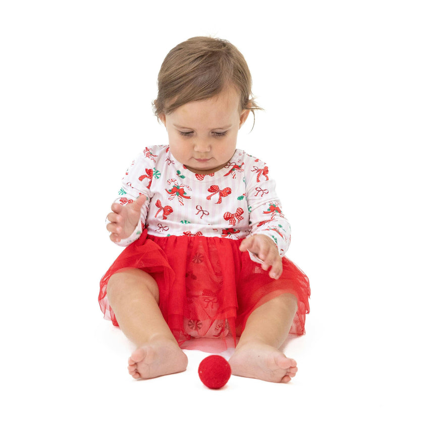 Bows & Candy Canes - Long Sleeve Tutu Bodysuit Dress