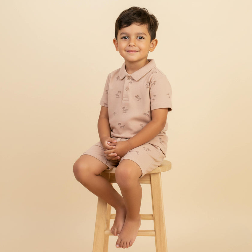 Organic Collar Tee & Shorts Set - Island Palm