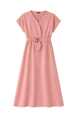 Short Sleeve Belted Midi Dress