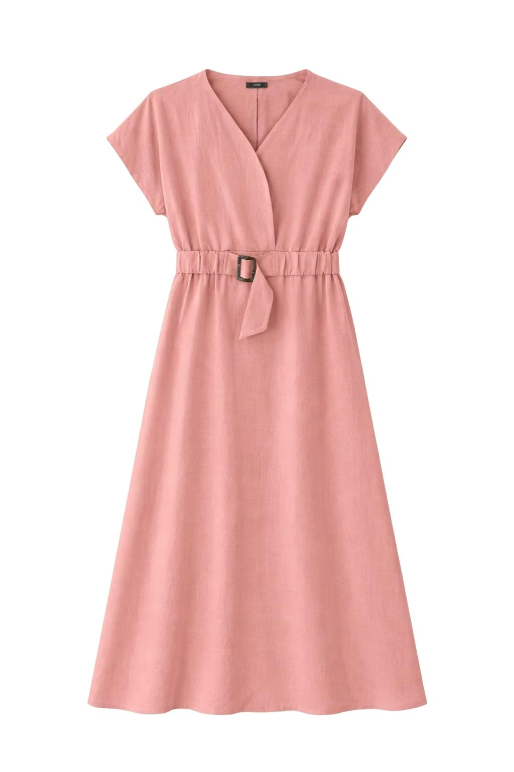 Short Sleeve Belted Midi Dress