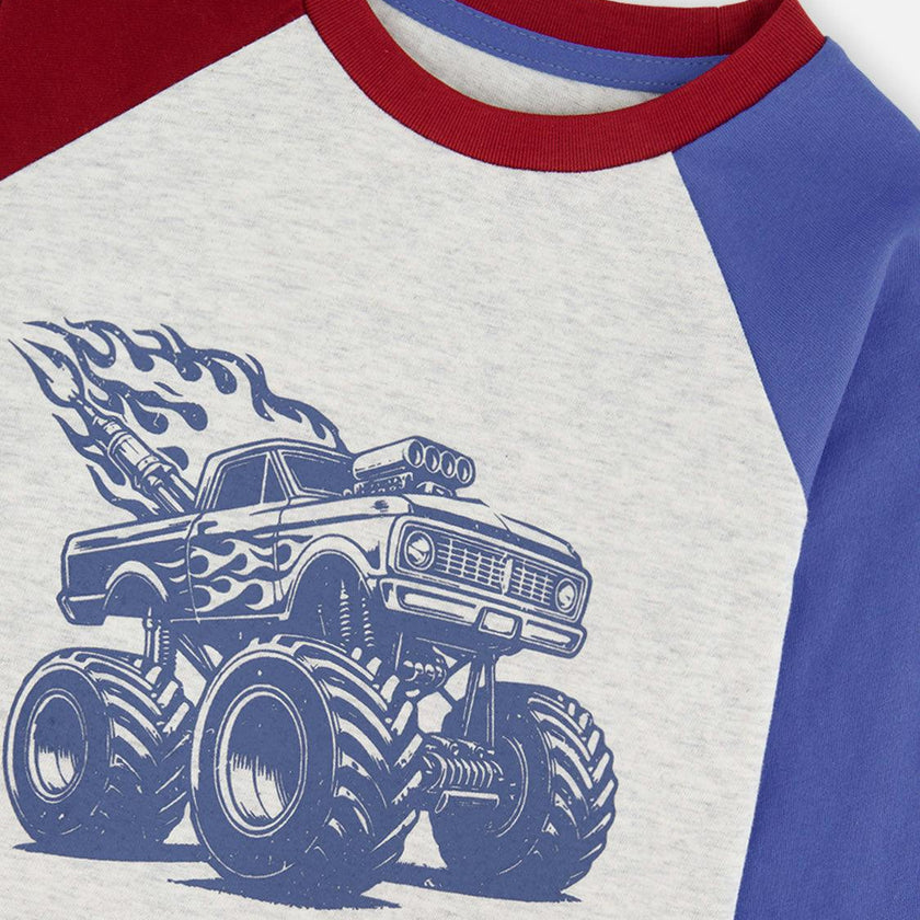 Raglan T-Shirt Heather Grey, Red And Blue