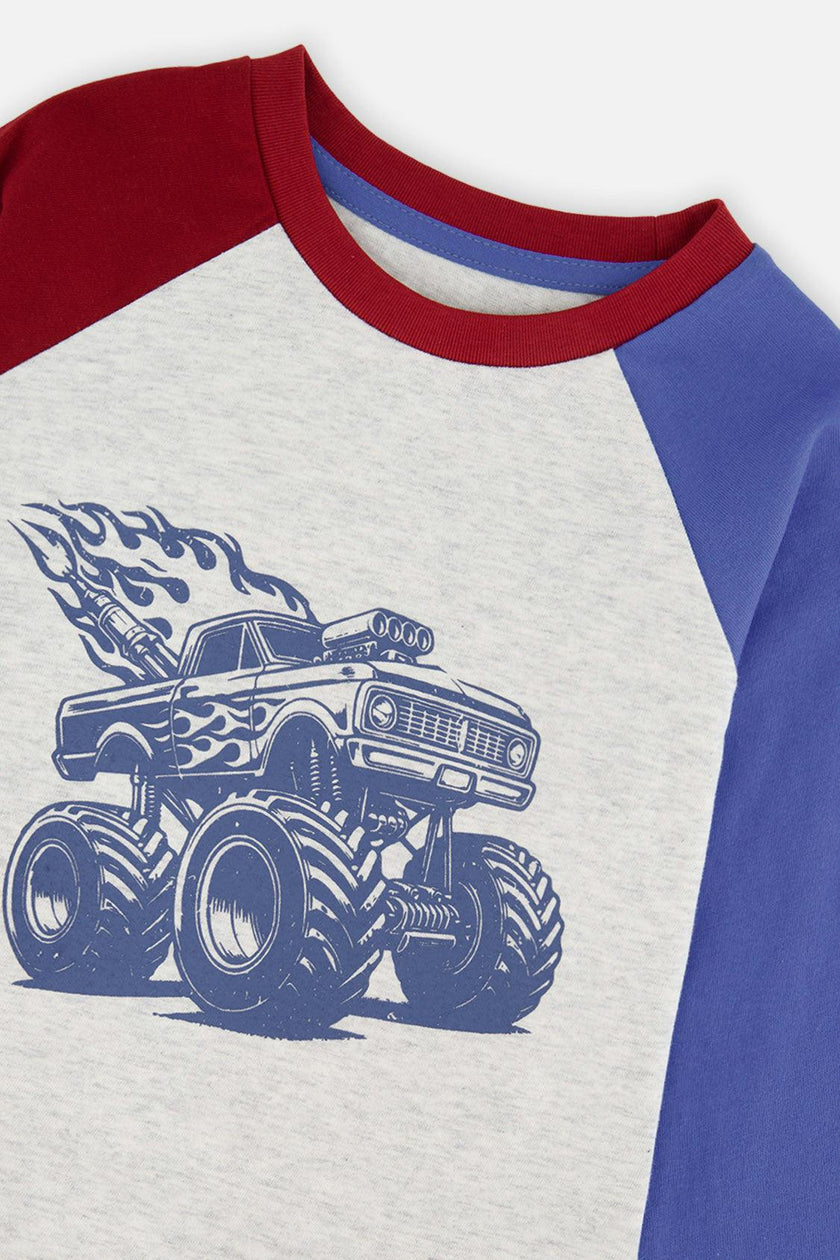 Raglan T-Shirt Heather Grey, Red And Blue