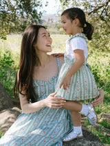 Sage Floral Stripe Reina Girl Pinafore Skirt