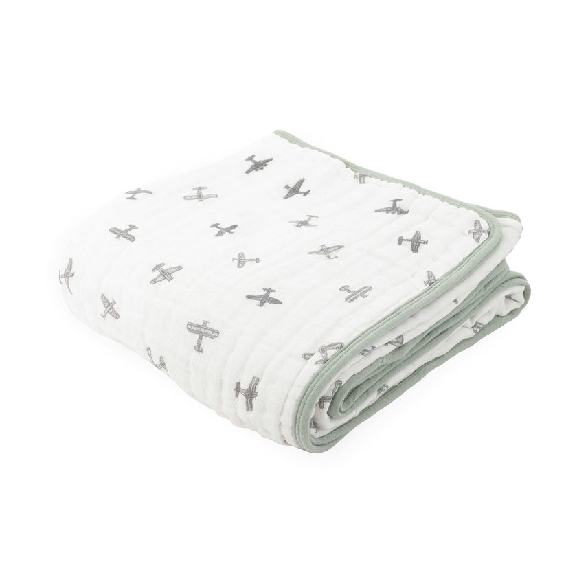 Original Organic Cotton Muslin Quilt - Pewter Planes