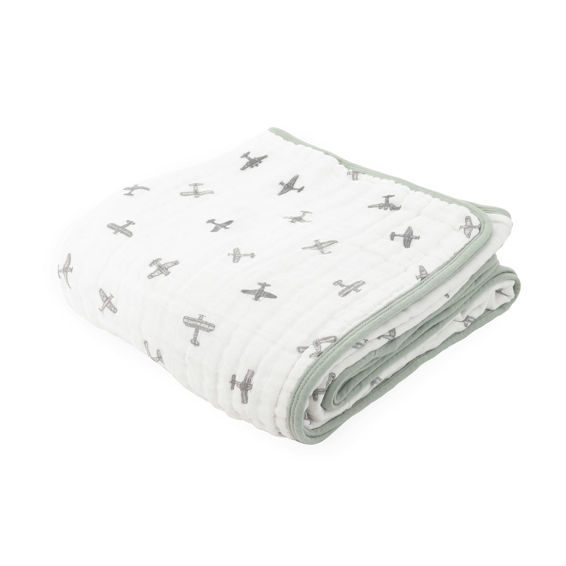 Original Organic Cotton Muslin Quilt - Pewter Planes