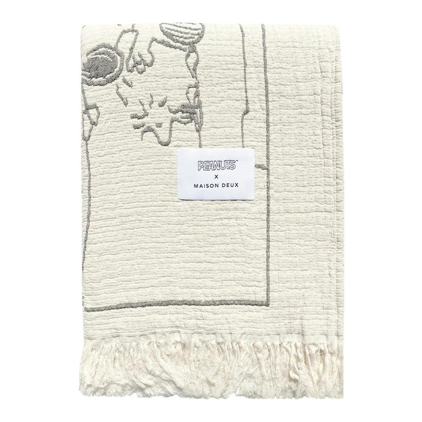 Blanket PEANUTS FLIGHT SCHOOL Comic Strip Cotton Black / White 4.25 x 6.5ft