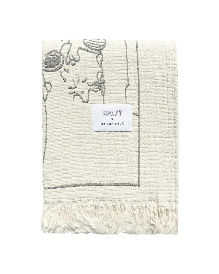 Blanket PEANUTS FLIGHT SCHOOL Comic Strip Cotton Black / White 4.25 x 6.5ft