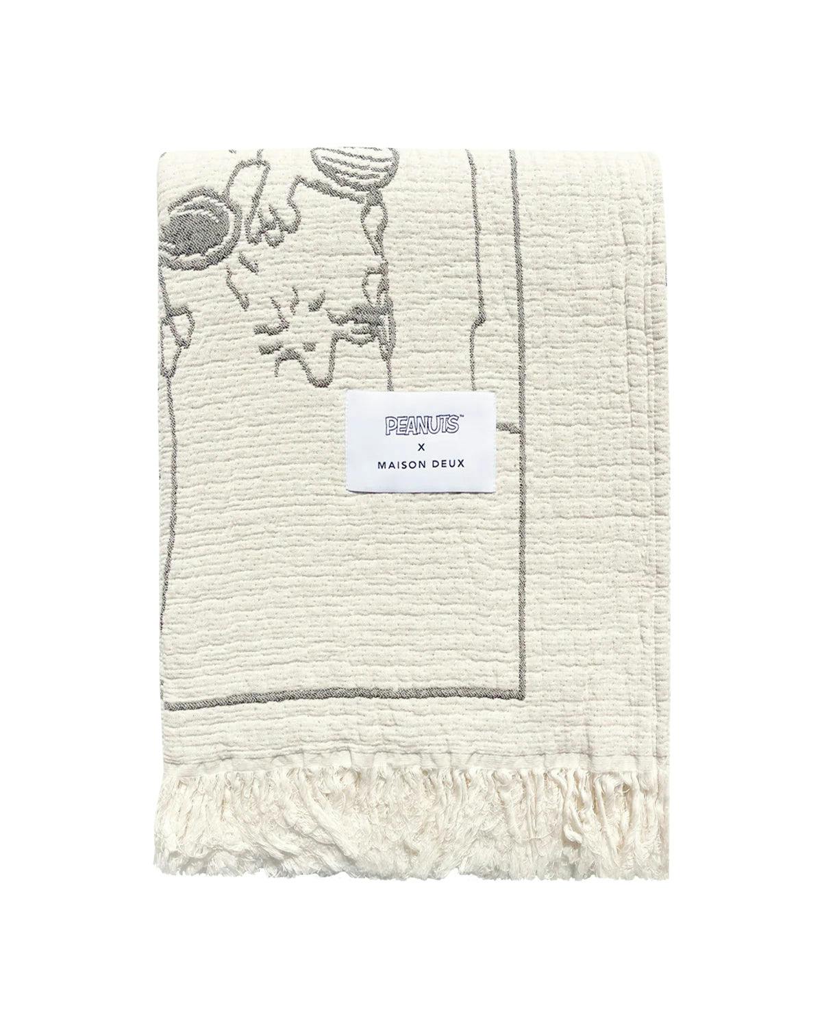Blanket PEANUTS FLIGHT SCHOOL Comic Strip Cotton Black / White 4.25 x 6.5ft