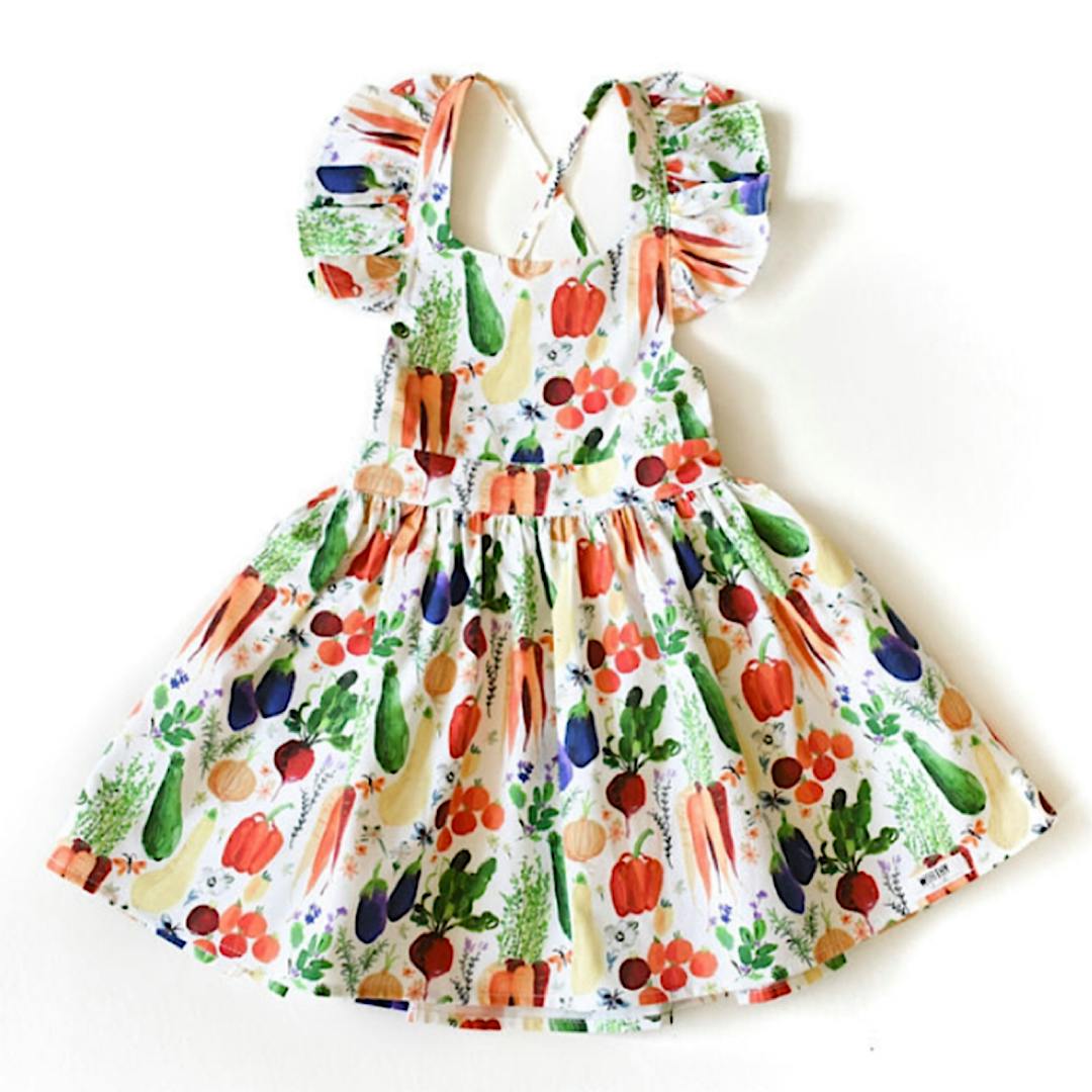 Ruffle Sleeve Dress in Veggies