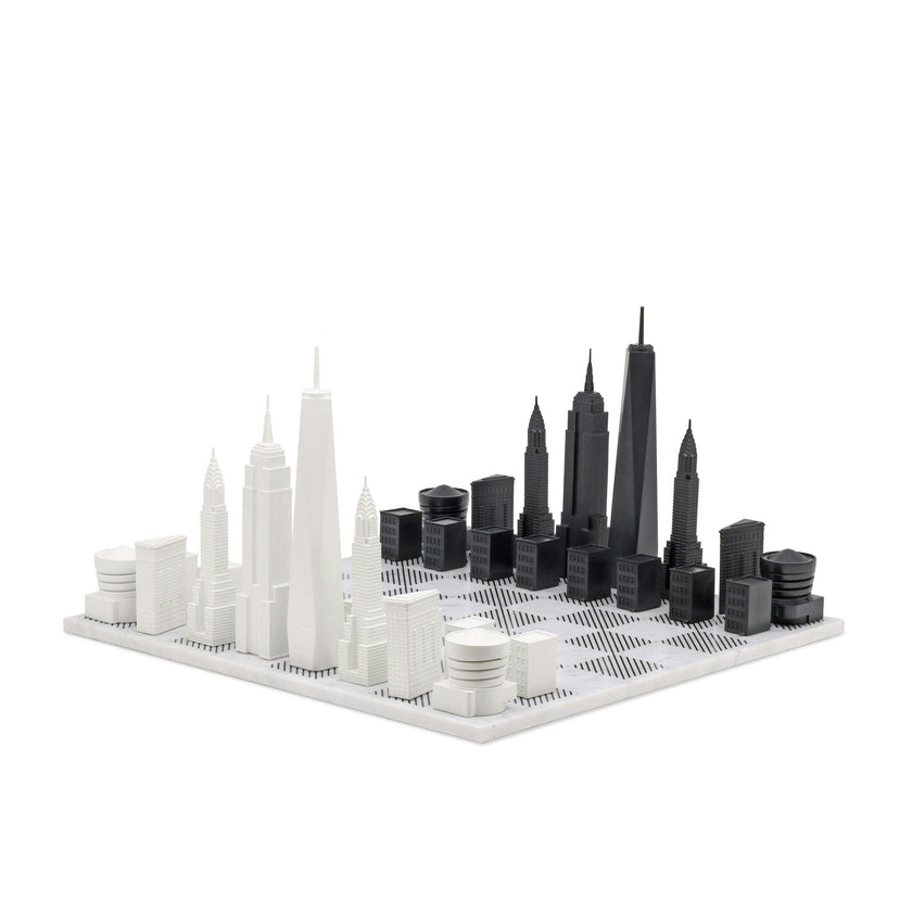 Chess Set Acrylic NEW YORK with Marble Hatch Board