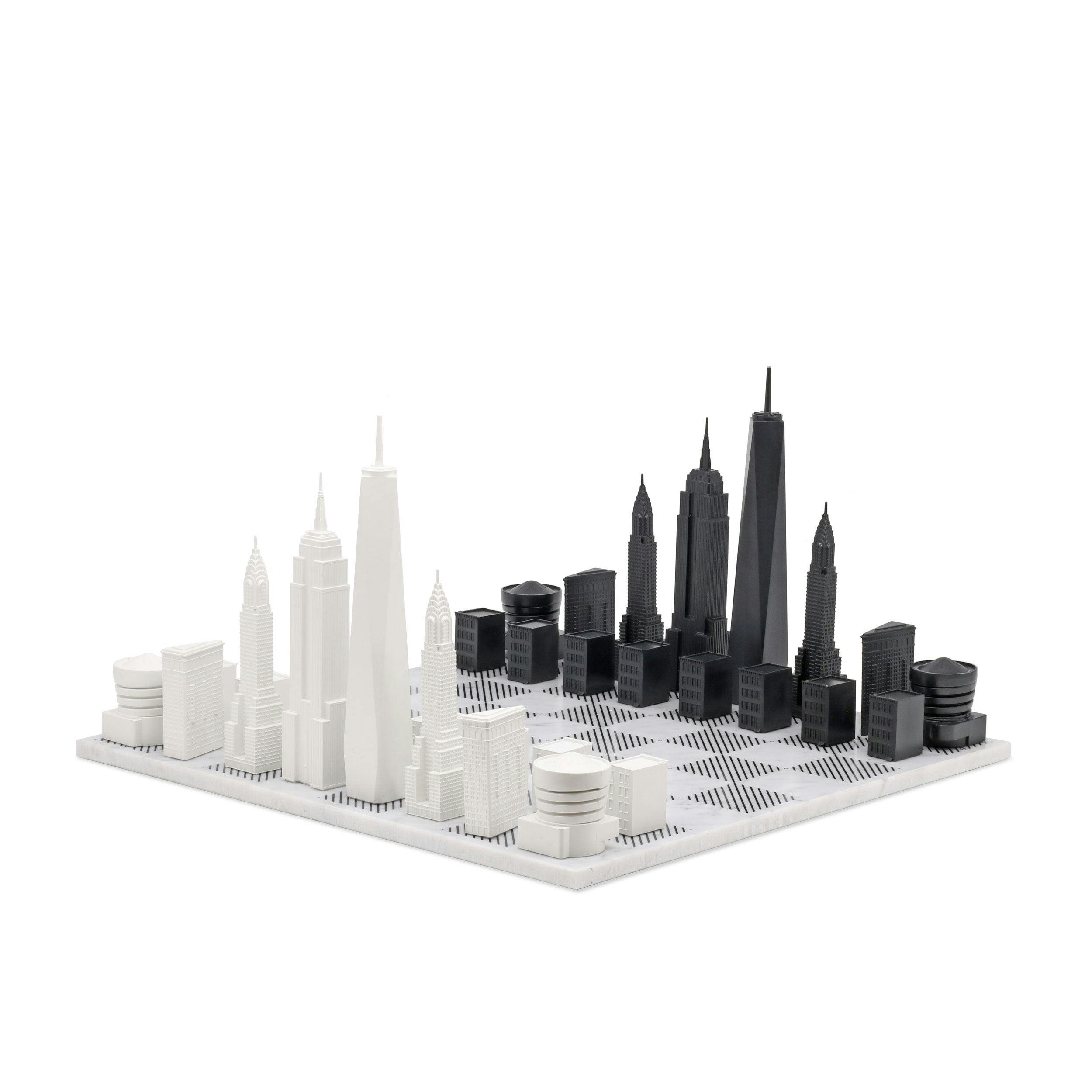 Chess Set Acrylic NEW YORK with Marble Hatch Board