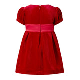 Baby Crushed Velvet Bow Ribbon Tie Short Puff Sleeve Dress