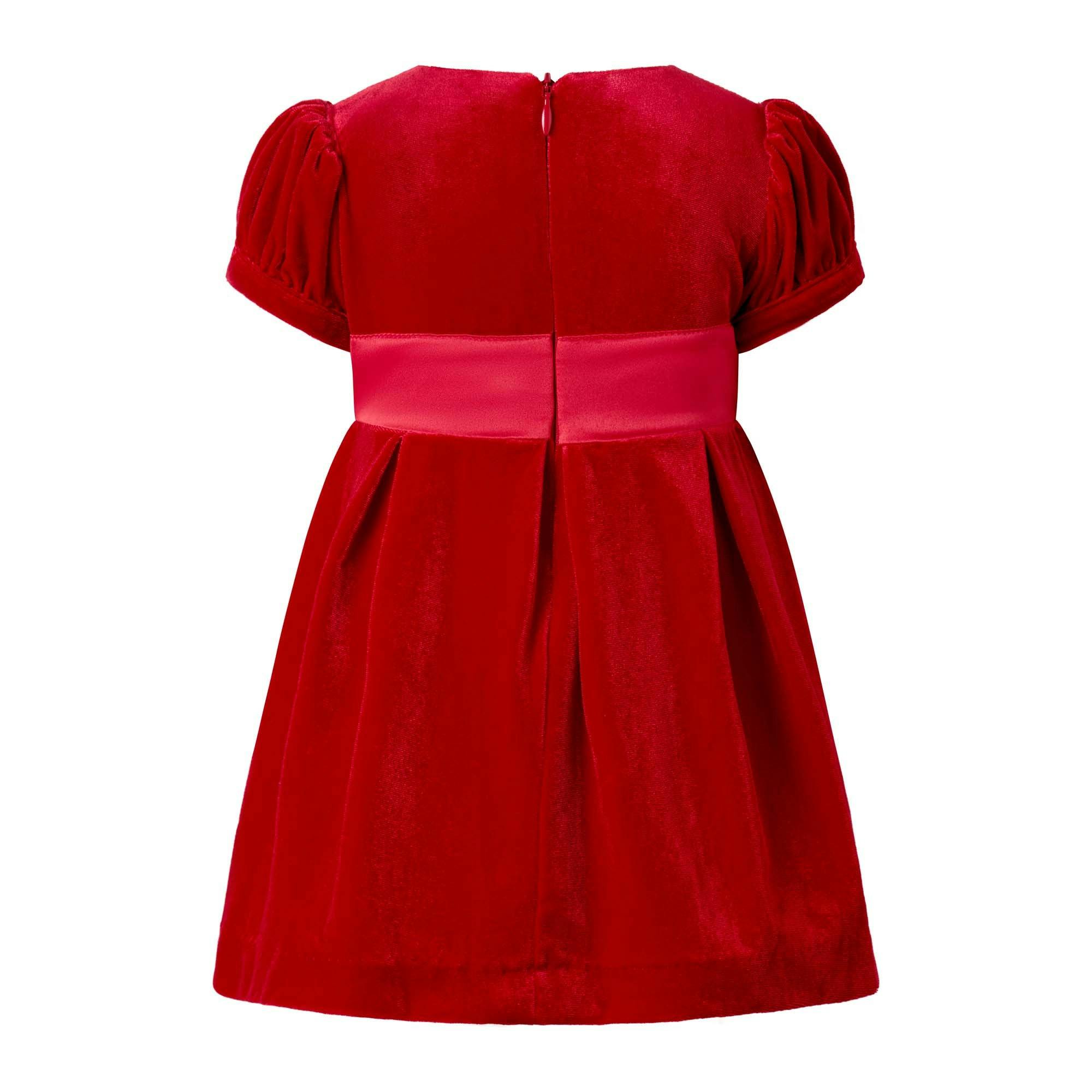 Baby Crushed Velvet Bow Ribbon Tie Short Puff Sleeve Dress