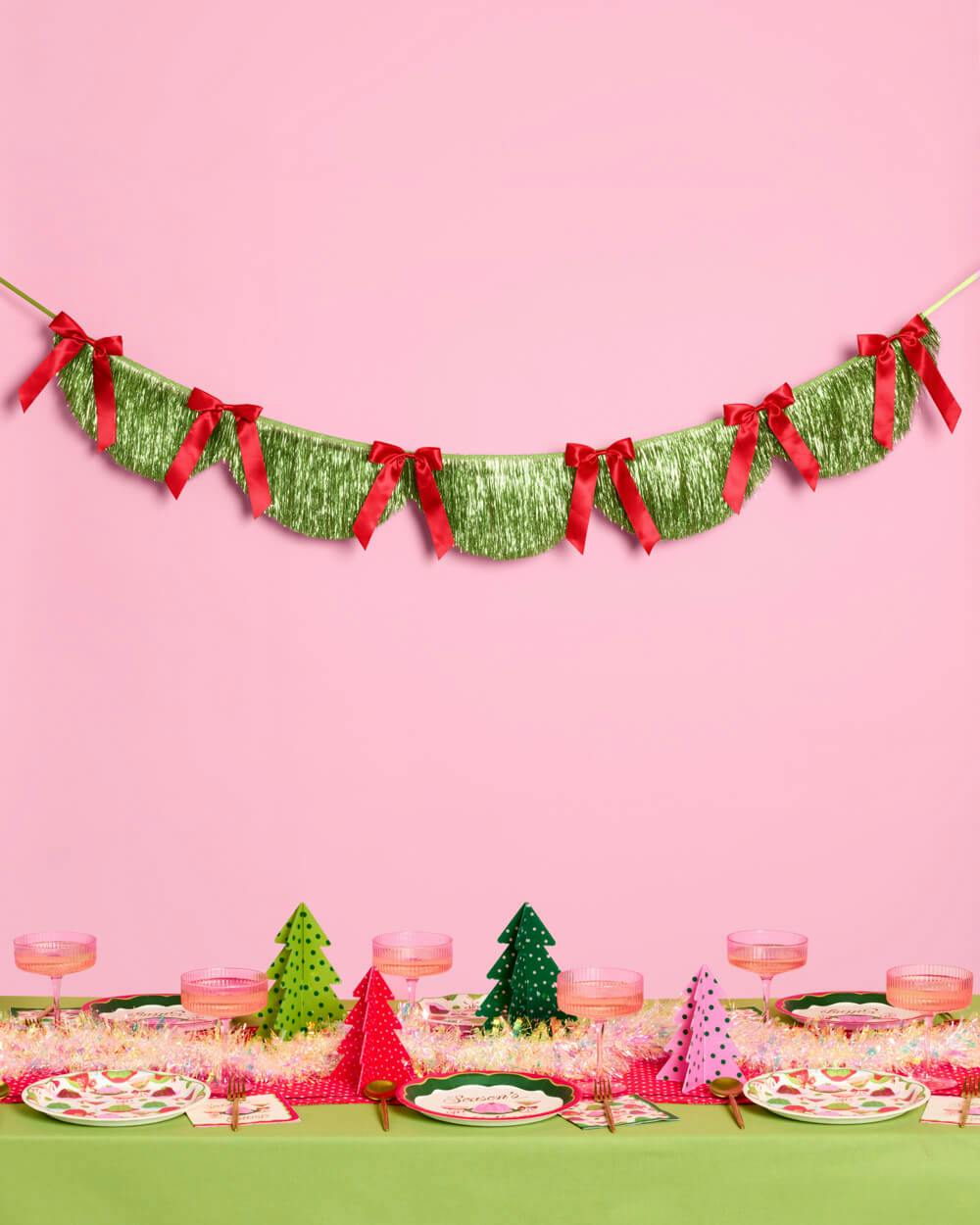 Holiday Bow Fringe Banner - festive scalloped banner