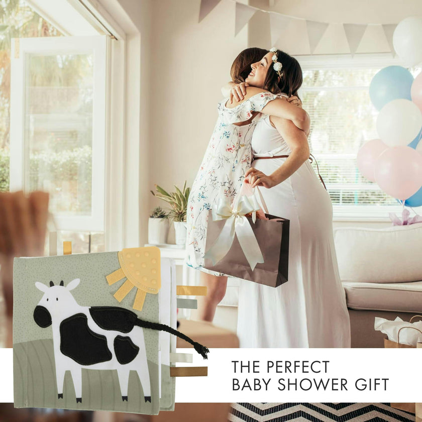 Soft Baby Book with Touch and Feel Pages - Sensory Book for Babies 0-6 Months with Textured Animals, Mirror & Crinkle Paper - Perfect for Baby Showers