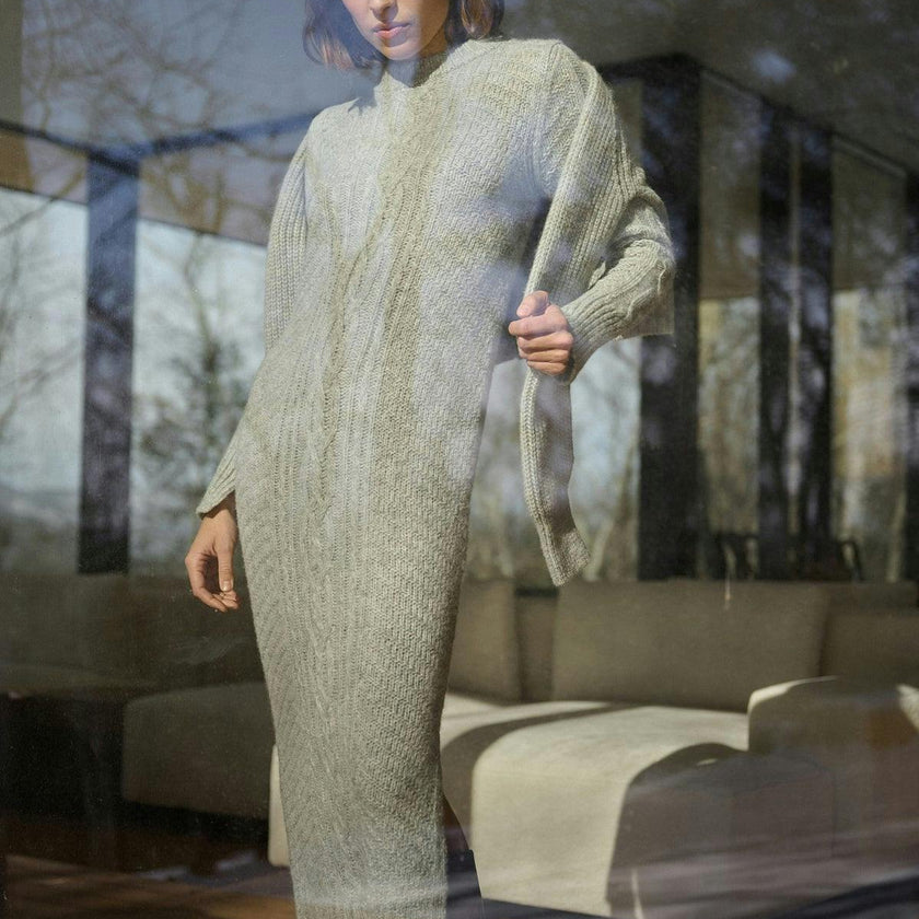 Women's Lora Ribbed Hem Long Sleeve Cable Knit Sweater Dress