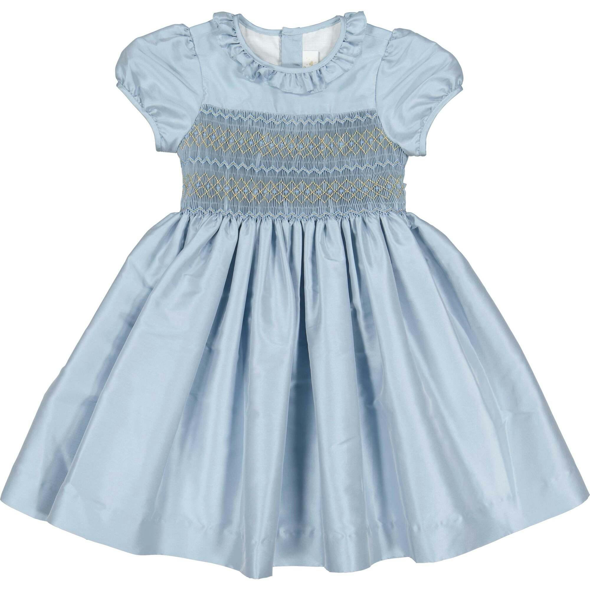 Astrid Blue Taffeta Smocked Girl Dress