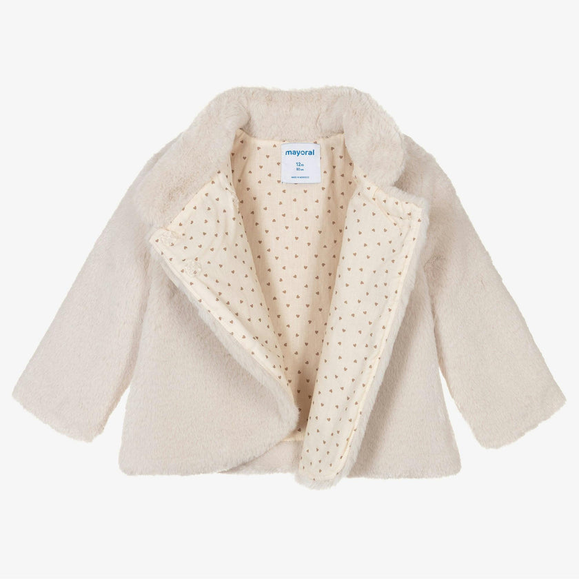 Off White Bow Faux Fur Coat