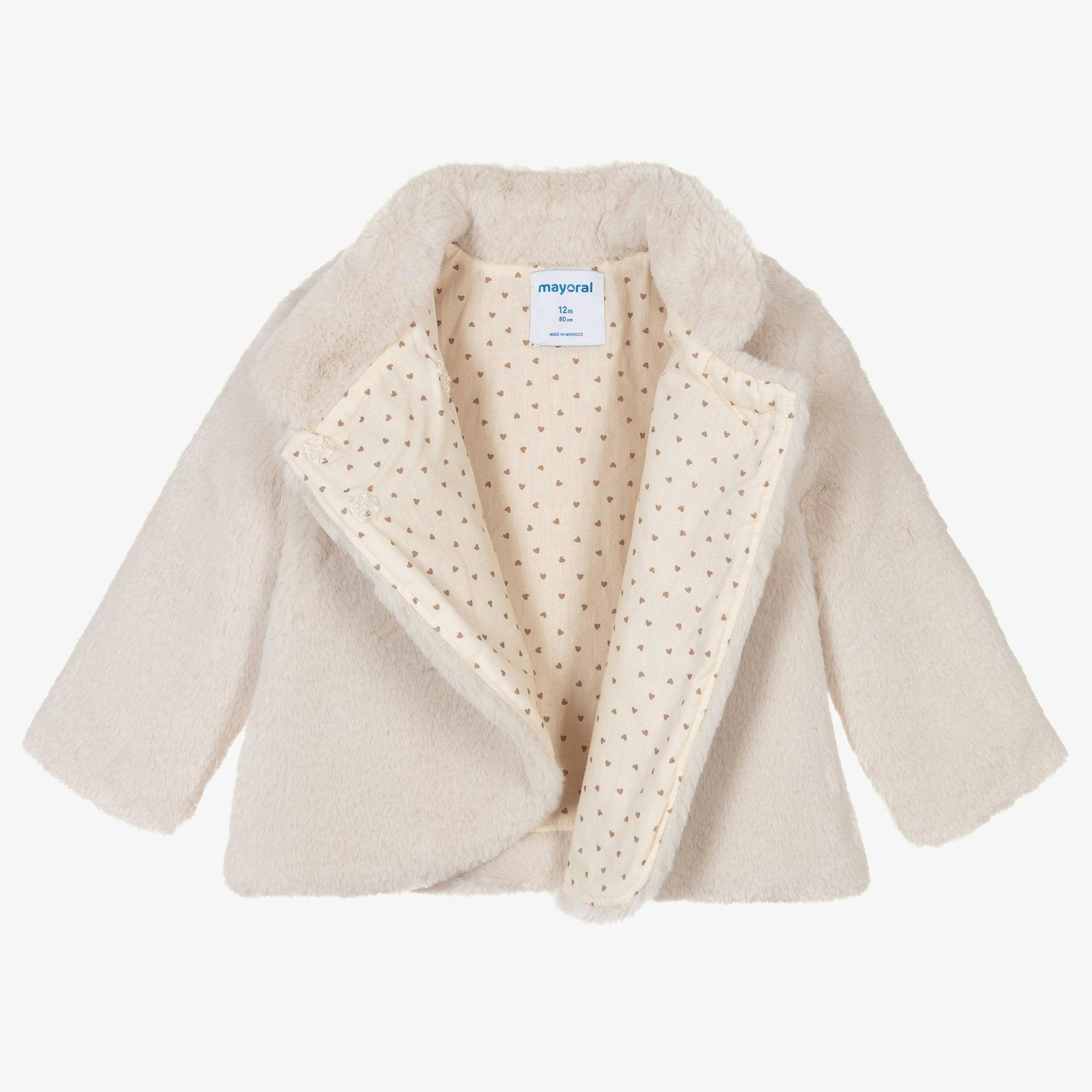 Off White Bow Faux Fur Coat