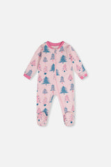Baby Organic Cotton One Piece Pajama Pink Tree Print