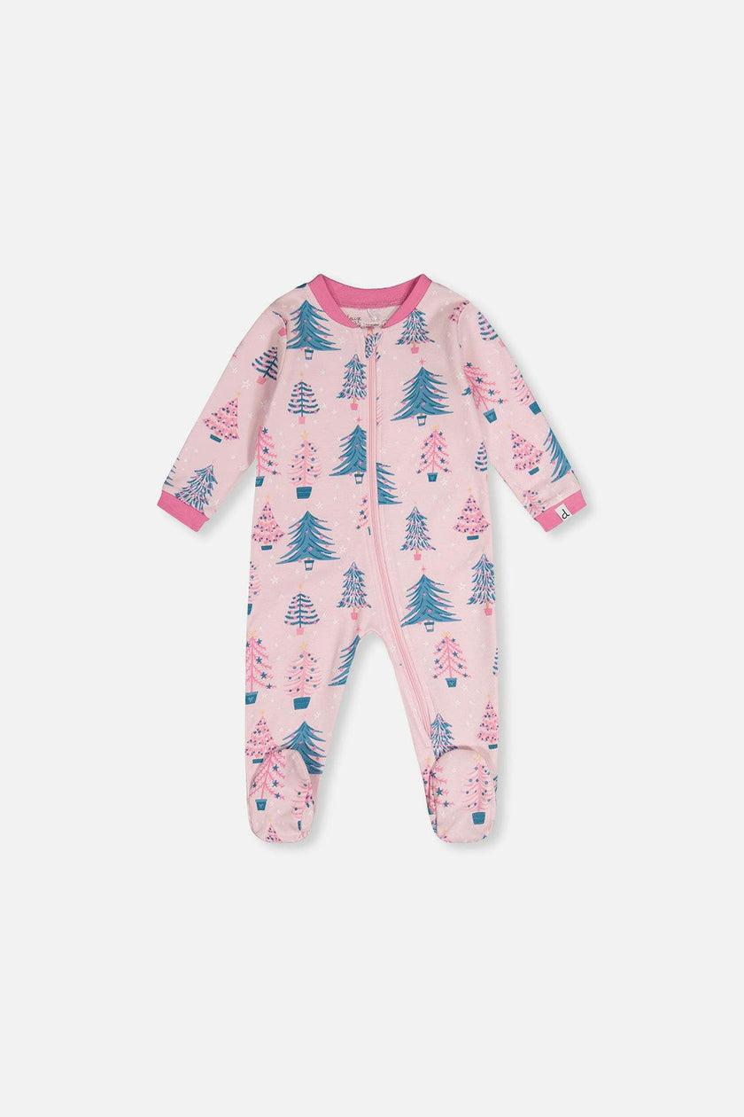Baby Organic Cotton One Piece Pajama Pink Tree Print