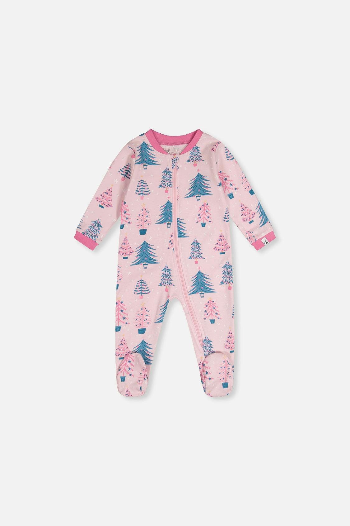 Baby Organic Cotton One Piece Pajama Pink Tree Print