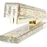 Packed Party Confetti Party Acrylic Stapler - Clear Confetti-Injected Acrylic Stapler with Gold Hardware for Home School and Office Desks, 5.75x2.75 Inch