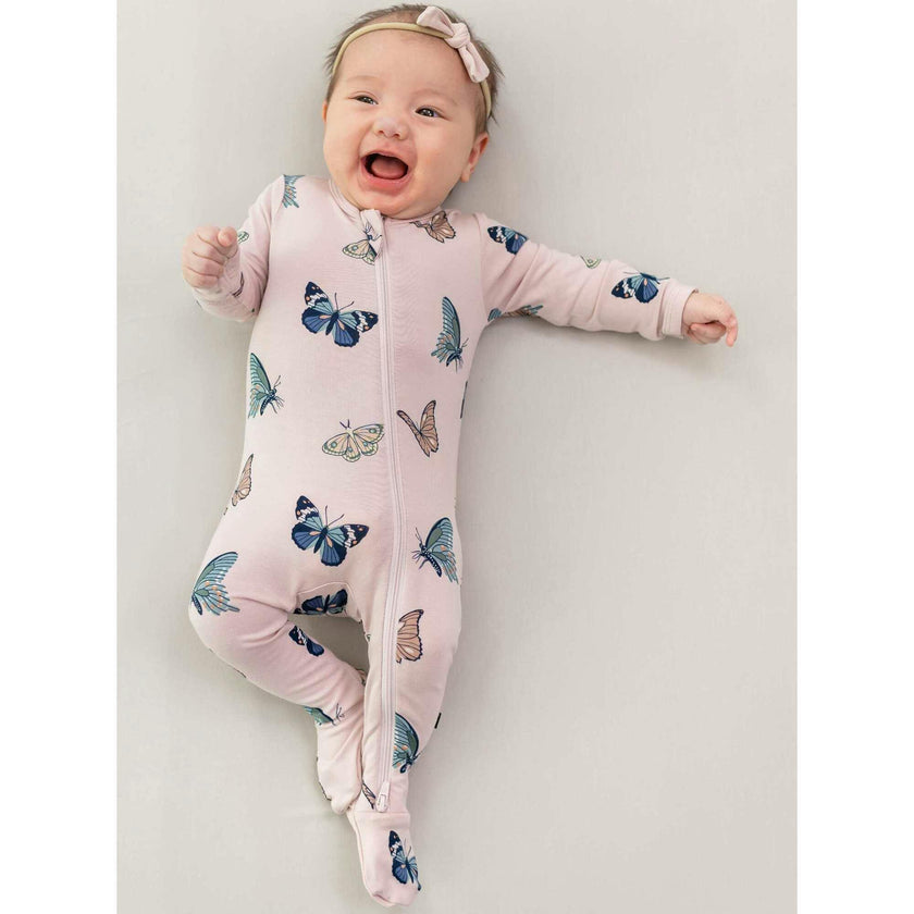 Zippered Footie in Blush Butterfly